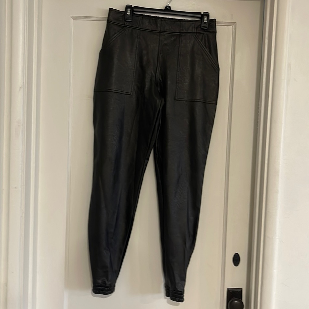 Large, black faux leather joggers, never worn.